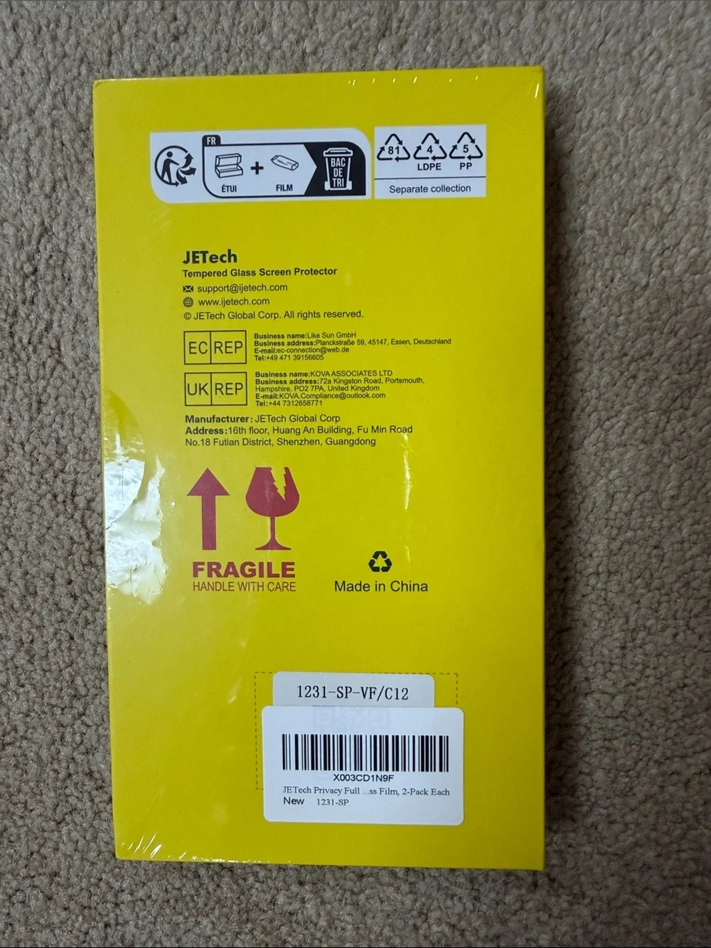 Yellow Tempered Glass Screen Protector for iPhone 14 Pro Max